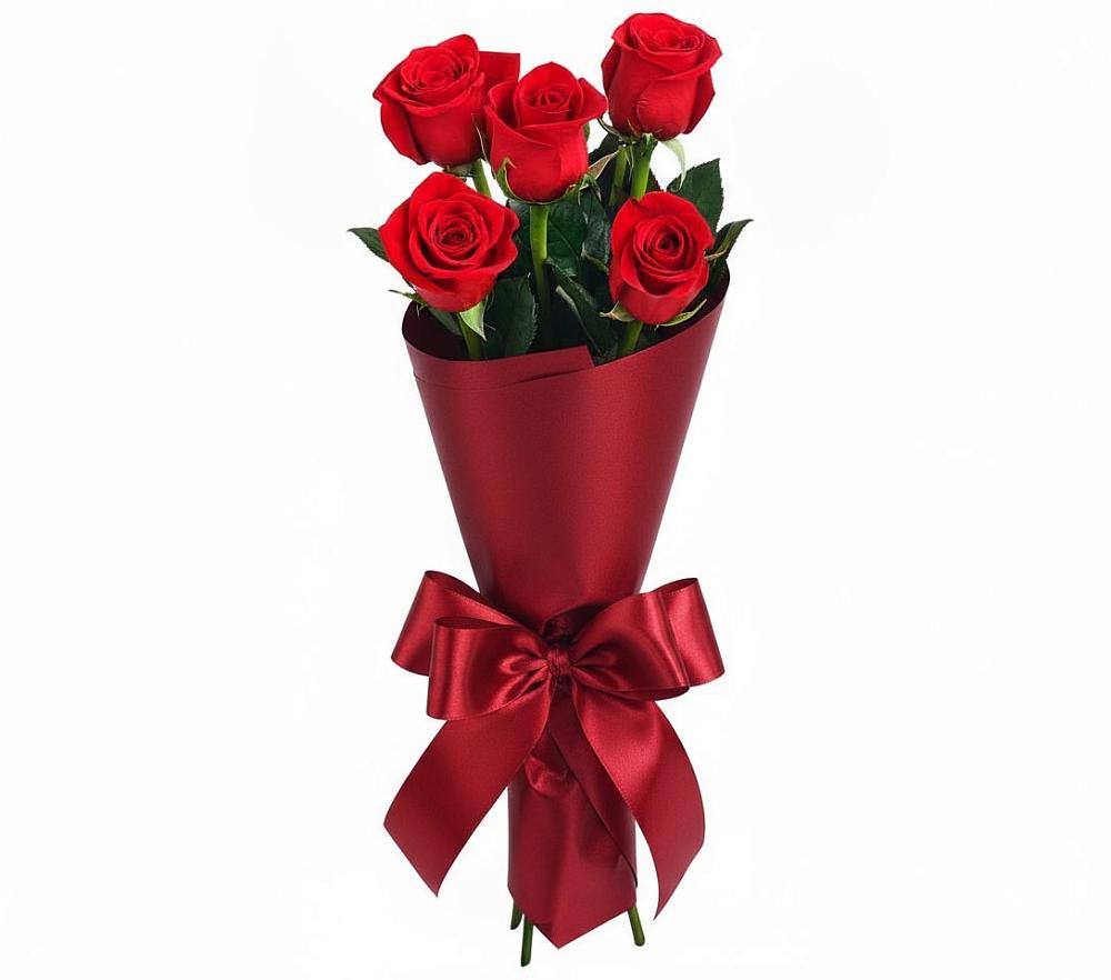 Букет 5 Красных роз Эдлесс Лав в Юганце