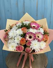 Букет цветов из:  Розы, Герберы и Хризантемы #REPLACE_PRED# Юганце