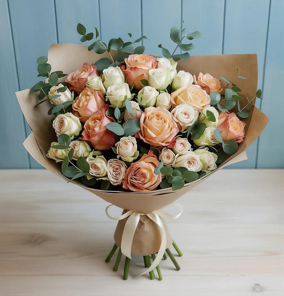 Букет цветов из: Альстромерии и Розы в Юганце