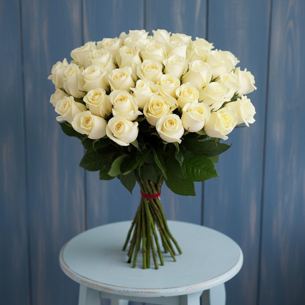 Букет 51 Белая роза Эдлесс Лав в Юганце