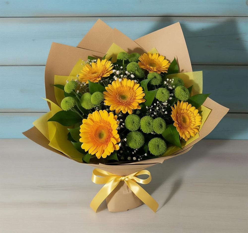 Букет цветов из: Герберы и Хризантемы в Юганце