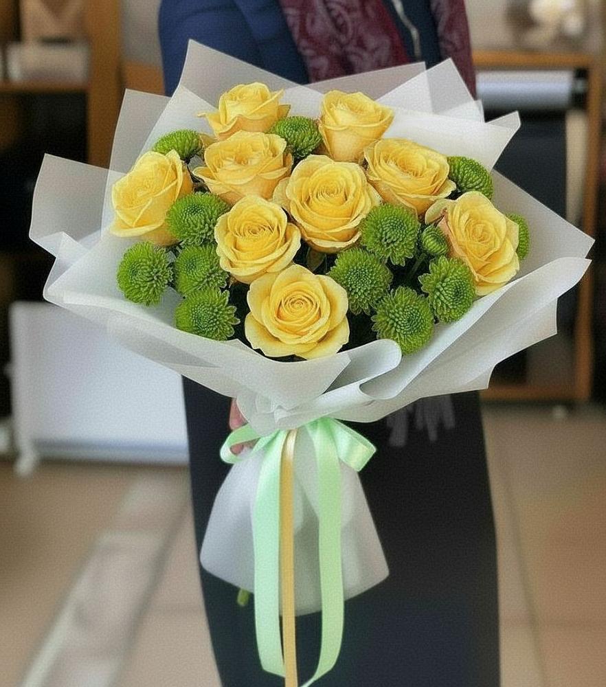 Букет цветов из: Хризантемы и Розы в Юганце
