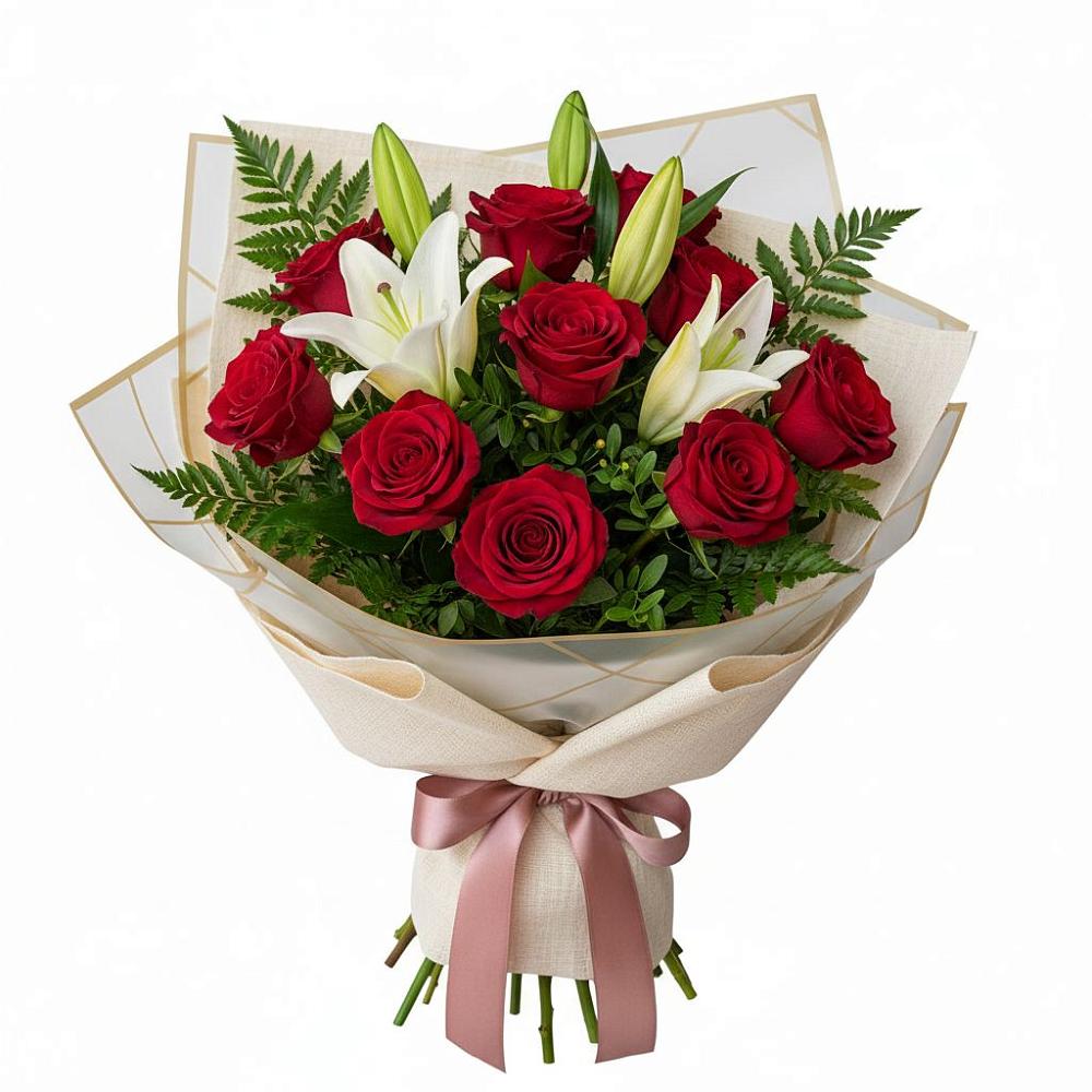 Букет цветов из: Лилии и Розы в Юганце