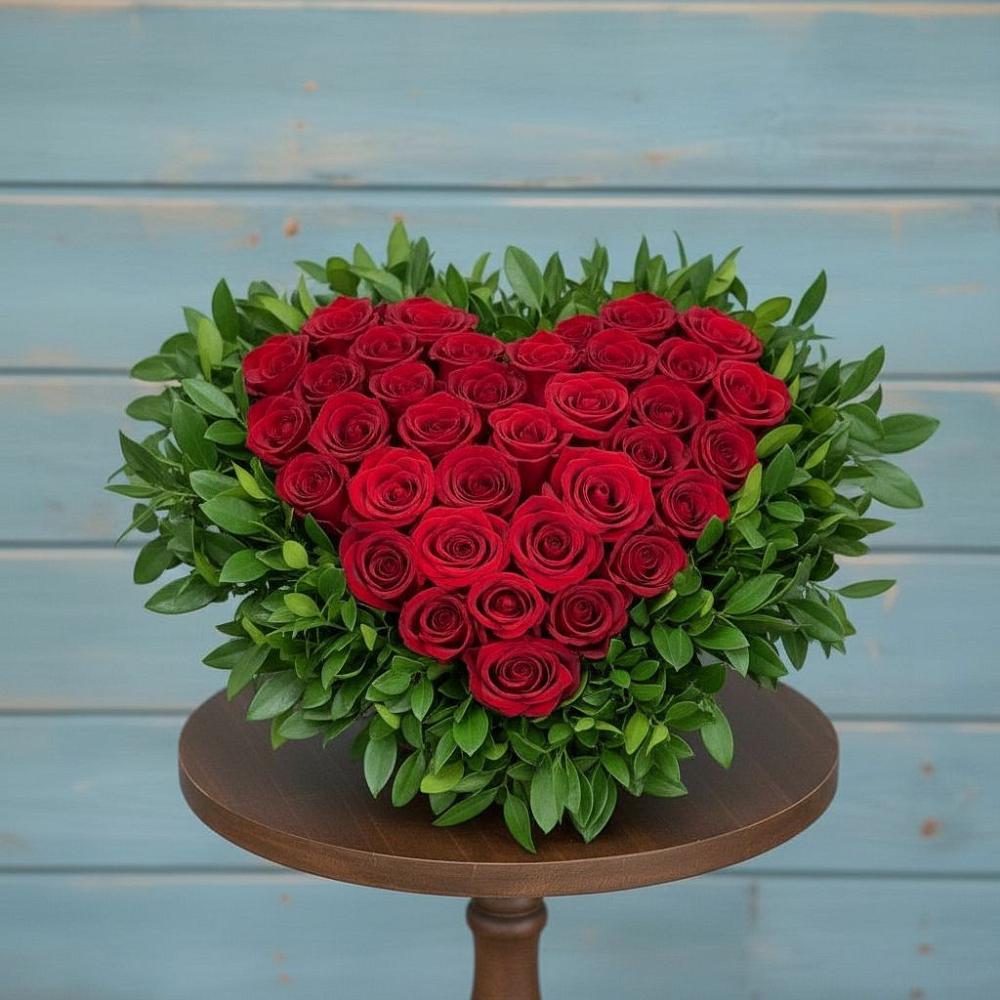 Цветочная композиция из Розы в виде сердца в Юганце