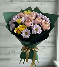 Букет цветов из:  Хризантемы и Розы #REPLACE_PRED# Юганце