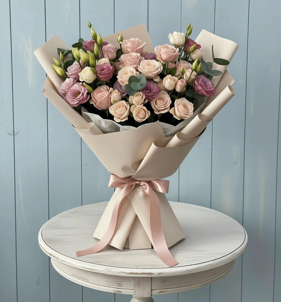 Букет цветов из: Розы и Лизиантусы в Юганце